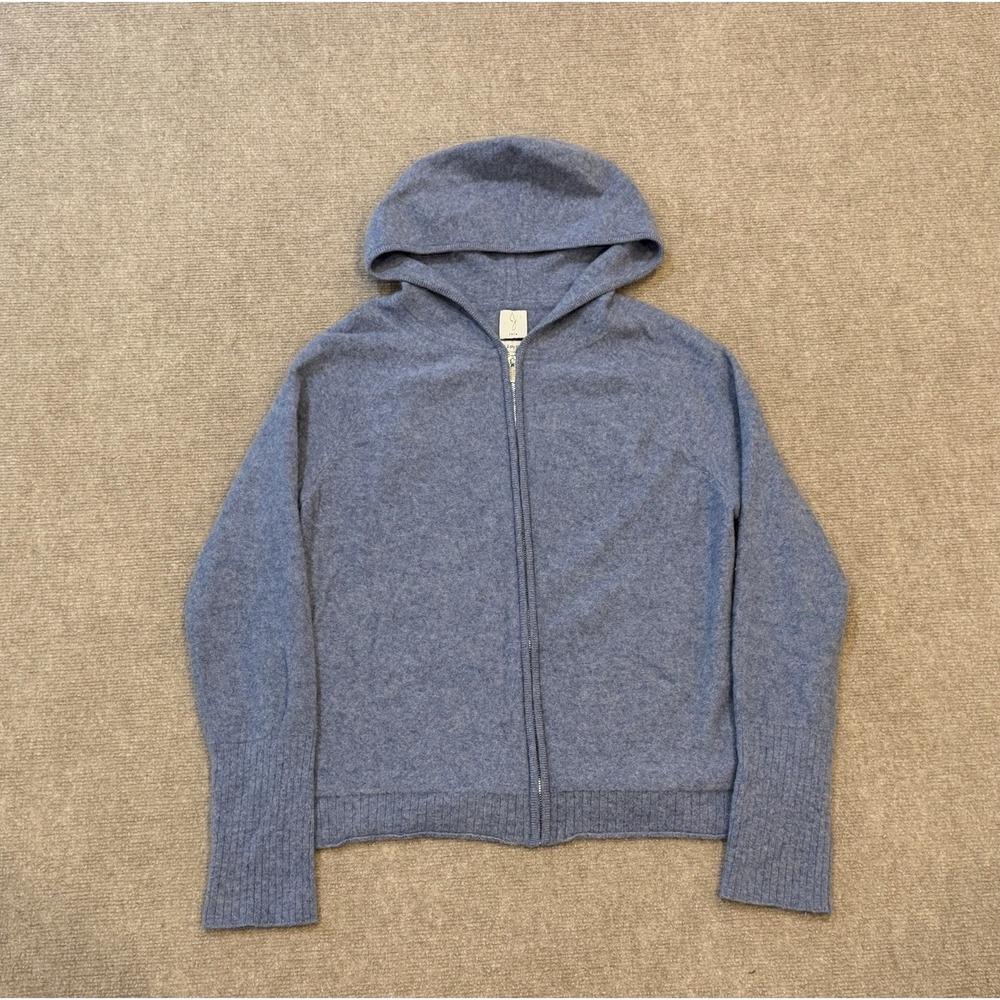 Joie Women's 2-Ply 100% Cashmere Blue Hoodie Sweater Quiet Luxury Size Medium